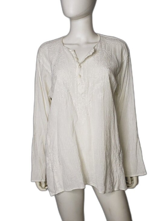 None Tops - White Long Sleeve Hippie Boho Embroidered Top Womens Size Large